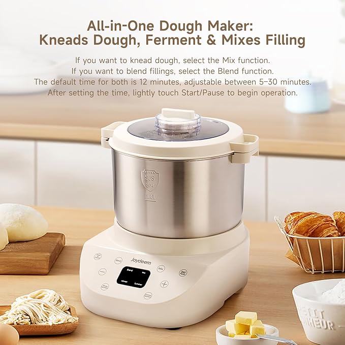 Joydeem Electric Dough Maker, 9.5Qt with Winter & Summer Fermentation, Dual Functions (MIX for Dough/Kneading, BLEND for Filling) - Ideal for Bread, Pizza, Roti, Dumplings, Sourdough, HMJ-A901