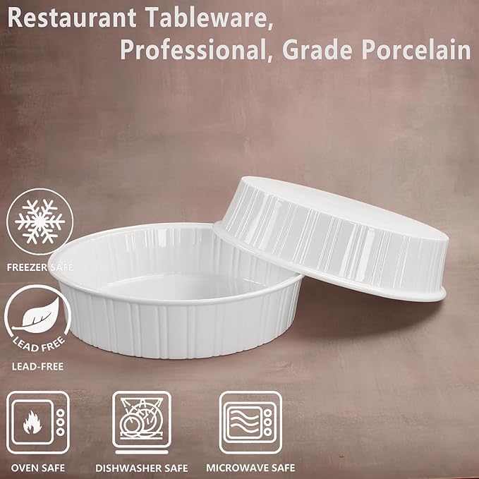 Round Au Gratin Baking Dishes 33 oz, Set of 2, Porcelain Baking pan Oven Safe, Roasting Lasagna Pans, for Casserole Dish, Pie Plate, Baking, Small Plates, Au Gratin 8.7 Inch