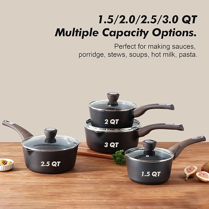 SENSARTE 1.5 & 2.5 Quart Sauce Pan Sets with Lid, Cooking Pots Set, Nonstick Saucepan Set with Pour Spout, Small Kitchen Pot, Non toxic Saucepot, Induction Comptable, Easy to Clean, PFOA Free