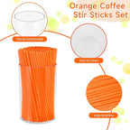 500 Pcs Neon Orange Coffee Stir Sticks Set Acrylic Stir Stick Holder Heather Orange Coffee Stirrers Holder Cocktail Straws for Coffee Bar Party Thanksgiving