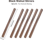 Black Walnut Wood Coffee Stirrers, 6Pcs 6 Inch Reusable Stir Sticks for Coffee, Tea, Milk, Espresso, Peanut Butter Spreader, Multifunctional Wooden Stirrers with Smooth Finish (Brown, 6pcs)