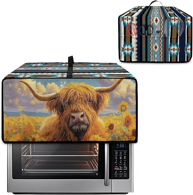 Highland Cattle Sunflower Print Toaster Cover Air Fryer Dust Cover Anti Fingerprint Aztec Toaster Oven Cover Washable Kitchen Small Appliance Covers (Medium-16.1 * 19.71 * 10 inches)