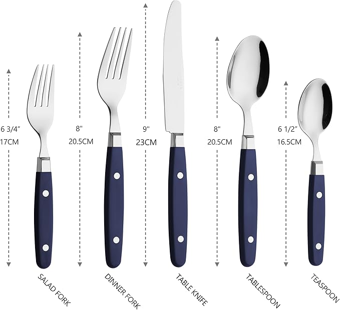 ANNOVA Silverware Set, Retro/Rivet Colorful Stainless Steel Tableware Kitchen Flatware Set Utensils, Includes Dinner Knives, Forks, Spoons, Salad Forks & Dessert Spoons (Navy Blue, 20 Pieces)
