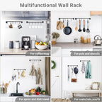 Mkono Mug Holder Wall Mounted Coffee Cup Rack Hanger Modern Metal with 10 Mug Hooks Rustic Utensil Tea Cups Storage Organizer for Kitchen Dining Room Coffee Bar, Set of 2, Black