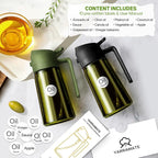 YARRAMATE 2Pcs 16oz/470ml Dark Green Oil Sprayer for Cooking with Stickers, Food-grade Premium 2 in 1 Olive Oil Dispenser Bottle for Kitchen Gadgets, Air Fryer, Salad, Frying, BBQ (Black&OliveGreen)