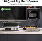 N21NA Pro Slow Cooker 10 Quart, 8-in-1 Programmable PFOA-Free Ceramic Coated Multi-Cooker with Grill Pan, Steaming Plate (Includes Silicone Spoon & Tongs)