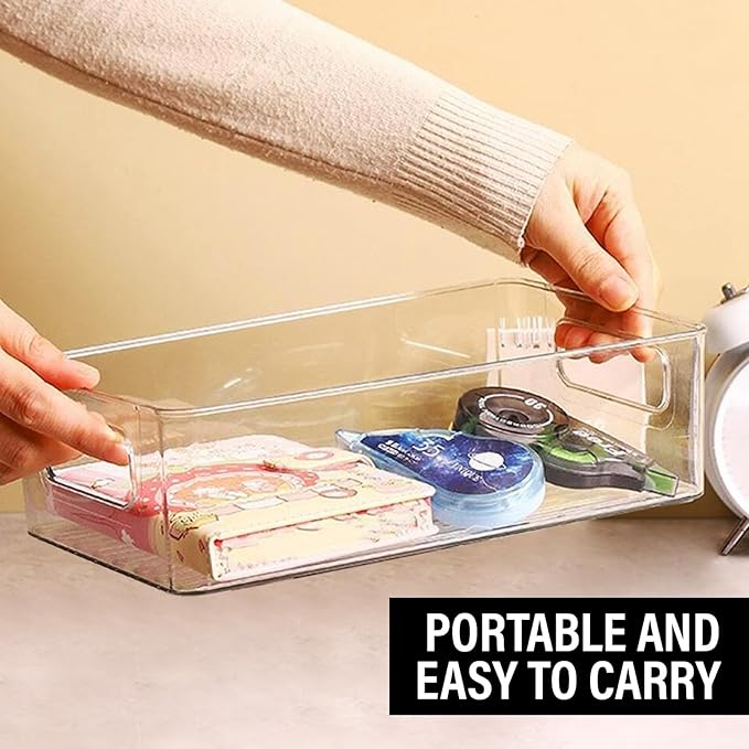 Clear Plastic Storage Bins, Pantry Organizers and Storage or Kitchen Organization and Storage Containers Bins for Organizing, Fridge, Freezer, Bathroom, Pantries, Refrigerator, Cabinet Organizer Bin