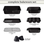 Country Kitchen Nonstick Stackable Bakeware Set - Deluxe Heavy Duty, Durable, Easy Release Baking Set, 8 Pcs, Black