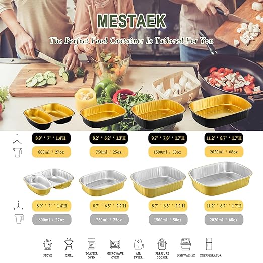 Oval Aluminum Foil Takeout Containers with Lids (5 Pack) – 2X Thicker Heavy Duty Gold Disposable Food Trays for Deli, Pasta, Salad, Bakery & To-Go Meals, 25oz