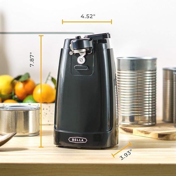 bella Electric Can Opener and Knife Sharpener, Removable Cutting Lever, Cord Storage, Stainless Steel Blade, Black