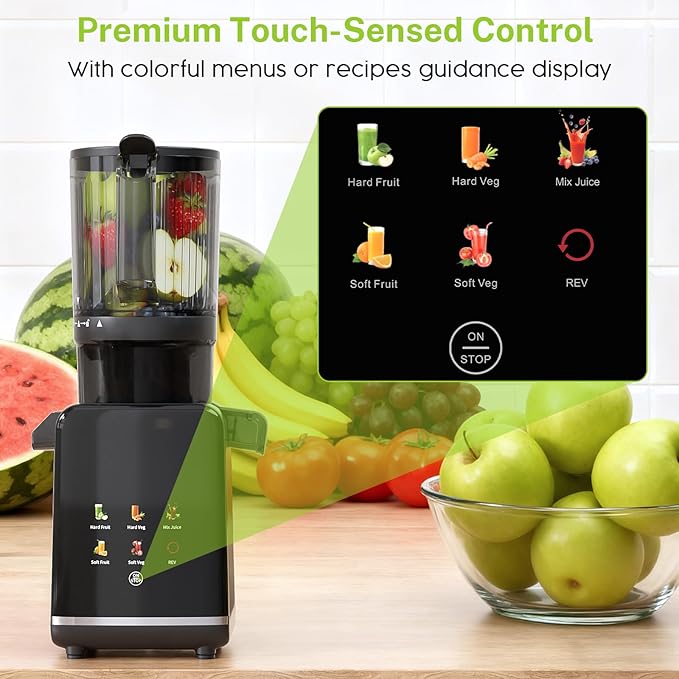 Kndko Cold Press Juicer, Juicer Machines with 4.35" Wide Feed Chute Juice Extractor Machine, Slow Masticating juicer for Whole Vegetables & Fruits, High Juice Yield, Easy to Operation & Clean