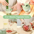Multi-Functional Portable Wireless Vegetable Chopper - 4-in-1 Electric Food Processor for Chopping, Slicing, Grating & Whipping, with Cleaning Brush and Charging Cable