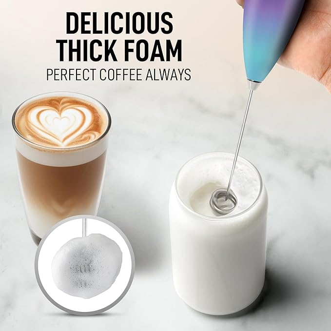Zulay Kitchen Whisk Milk Frother with 4 Duracell Batteries - Powerful Handheld Foam Maker for Coffee, Lattes, Matcha, Hot Chocolate & Cappuccinos - Whip Creamy Froth in Seconds