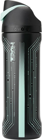 Owala TRON FreeSip Insulated Stainless Steel Glow in the Dark Water Bottle with Straw for Sports and Travel, BPA-Free, 24 oz, Black