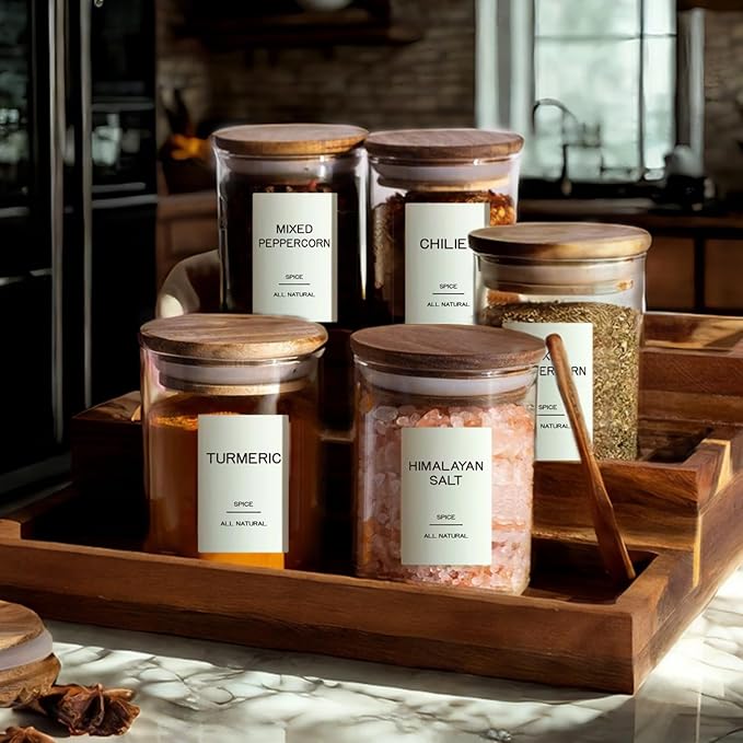 201 Spice Jar Labels - Preprinted Minimalist Waterproof Stickers for Kitchen Jars, Herb & Seasoning Labels for Pantry Organization