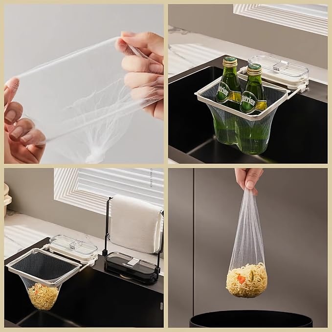 Sink Drain Strainer 2025 New Suction Cup Sink Kitchen Net Strainer Colander Collapsible Corner Sink Strainer Over for Food Waste Filtering Kitchen Leftover Have Mesh Bags (White, Filter 150Pcs)