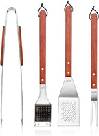New Star Foodservice 59007 Stainless Steel BBQ Tool Set with Solid Hard Wood Handles, Set of 4
