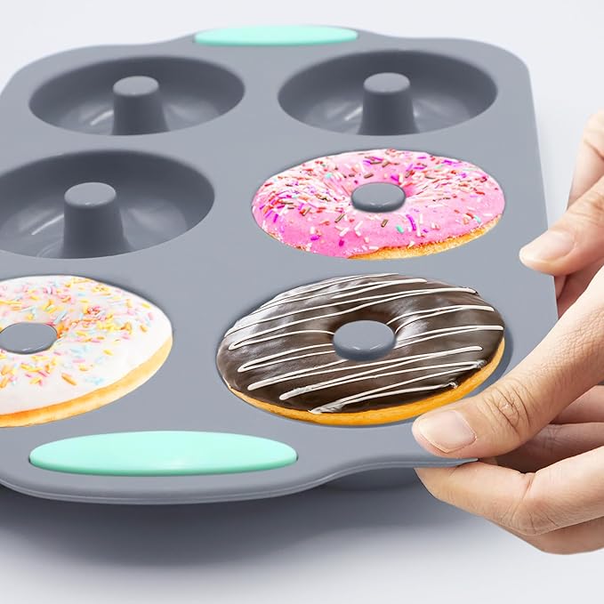 Tongjude 8 Pieces Silicone Donut Pans, Nonstick Silicone Muffin Pans, Heat Resistant Kitchen Oven Baking Cups, Dishwasher Safe and Microwave Safe, Grey