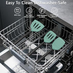 Coukre Silicone Kitchen Cooking Utensils Set with Holder – Heat-Resistant, Food-Grade Kitchen Tools, Spatula, Spoon & Gadgets for Non-Stick Pans, Dishwasher Safe (14, AquaGreen)