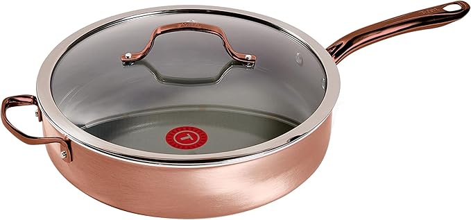 T-Fal Preserve Ceramic Nonstick Saute Pan with Lid 5.5 Qt, Oven and Broiler Safe up to 350°F Cookware, Frying Pan, Stay-Cool Handle, Skillet Pots and Pans, Rose Gold