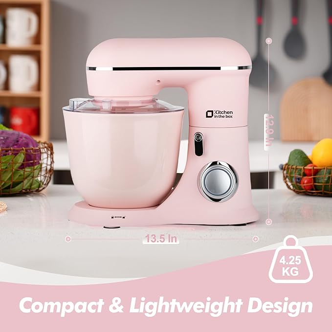 Kitchen in the box Stand Mixer, 4.5QT+5QT Two bowls Electric Food Mixer, 10 Speeds 3-IN-1 Kitchen Mixer for Daily Use with Egg Whisk,Dough Hook,Flat Beater (Rose Pink, 5QT)