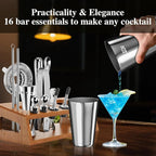IOV Mixology Bartender Kit Bar Set with Stand | 17-Piece Cocktail Shaker Set | 28oz Boston Shaker Drink Mixer Set with All Essential Accessory Tools | Fun Housewarming Gift (Silver)