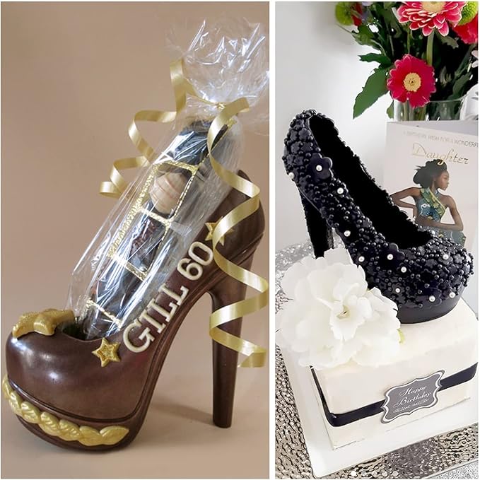 Sakolla High Heel Shoe Chocolate Molds, 3D Shoe Candy Molds Large Thick Soled Stiletto Molds with 4 Clips Cake Decoration for Wedding Birthday Party Baking Pastry Tool