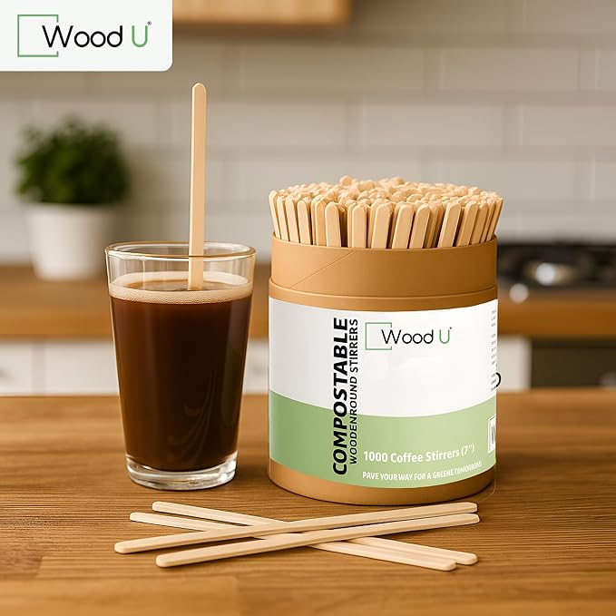 7" Wooden Coffee Stir Sticks - Sustainable Round-End Coffee Stirrers - 1000 Pcs Cocktail Stirrer