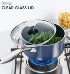 MICHELANGELO 3 Quart Saucepan with Lid, Nonstick Ceramic Sauce Pan with Stainless Steel Handle, 3 Qt Saucepan with Lid Induction Compatible, Oven Safe, Blue