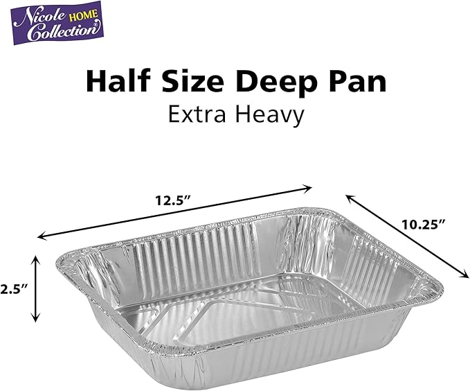 Aluminum Pans Half Size, 9X13, Extra Heavy Duty Disposable Foil Pans For Baking (10 Pack) Roasting & Chafing, Deep Tin Foil Bakeware, Steam Table Tray, Cookware, Food Prepping, Cake & Oven Pan