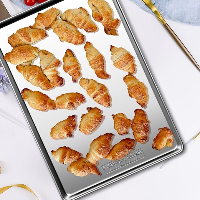 Baking Sheet Set of 5, Stainless Steel Cookie Sheet Baking Sheet Pan, 9/10/12/16/18 Inch, Non Toxic & Heavy Duty & Easy Clean，Duty Nonstick Bakeware Set for Oven Cooking