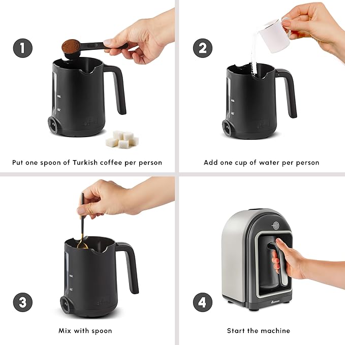 KARACA Hatır Turkish Coffee Maker, 5 Cups Electric Turkish Coffee Machine with Ember Mode, Automatic Temperature Control, Overflow Protection, Audible & Visual Alerts, Cream