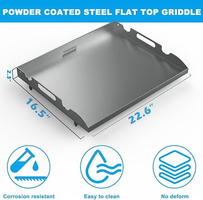 Flat Top Griddle for Blackstone 22 Inch Griddle Powder Coated Steel Gill Pan Replacement Parts w/Rear Grease System for Blackstone 1666 1833 1840 1895 1891 2166 2203 2304 1813 1842 2061