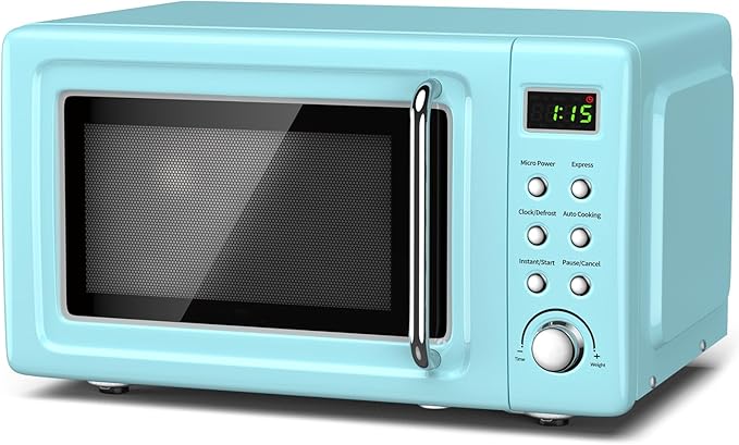 Moccha Retro Microwave, 0.7Cu.ft Compact Microwave, 700-Watt Countertop Microwave Ovens w/5 Micro Power, Delayed Start Function, LED Display, Child Lock, Small Microwave (Green)