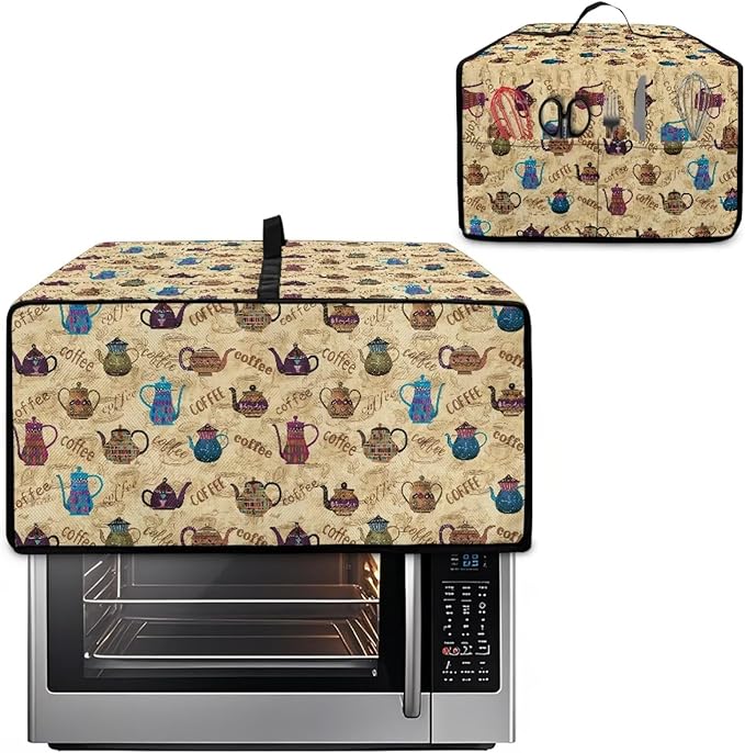 Coffee Kettle Print Toaster Oven Dust Cover, Fingerprint Protectors and Greasy Protection Machine Washable Universal Toaster Oven Protector for Kitchen, (Large-18.5*22.5*12.99 inches)