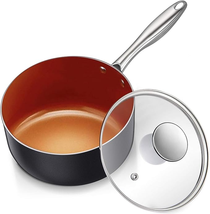 MICHELANGELO Nonstick 2 Quart Sauce Pan with Lid, Ultra-Nonstick Copper Sauce Pot 2 Qt, Ceramic Saucepan with Lid, Small Pot with Ergonomic Handle, Induction Compatible, Oven Safe