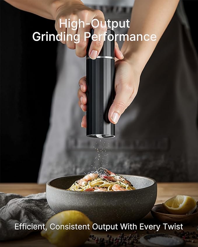 Heavy Duty Metal Pepper Grinder, Professional Manual Pepper Grinder with Adjustable Coarseness, Pepper Mill with Magnetic Powder Chamber, Refillable Pepper Mill for Spices, High Output