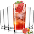 LUNA & MANTHA Drinking Highball Glasses Set of 6, Water Glasses 16 oz, Wide Mouth Design Lead-Free Crystal Glassware, Tall Glass Cups for Mojito and Tom Collins, Cocktail