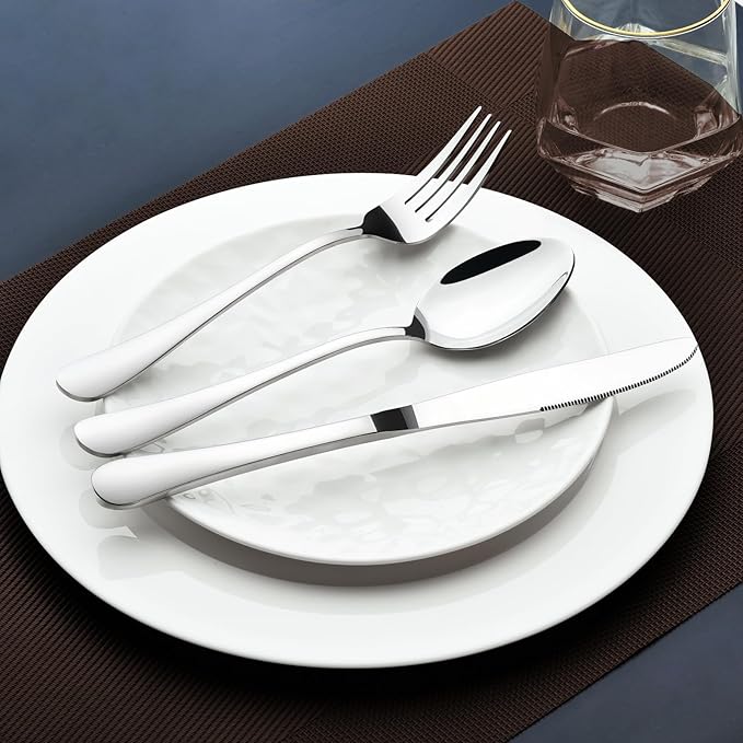 Silverware Set for 6, 30 Piece Heavy Duty Stainless Steel Flatware Utensils Cutlery Set Including Steak Knife Fork and Spoon, Dishwasher Safe, Gift Package for Wedding Housewarming
