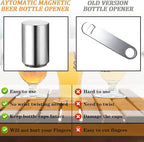 3 Pieces Automatic Magnetic Beer Bottle Opener(Stainless Steel), Portable Pop the Top Wine Bottle Cap Catcher, Quick Open, No Damage Push Down Bartender Tools for Bar, Home, Kitchen, Party, Restaurant