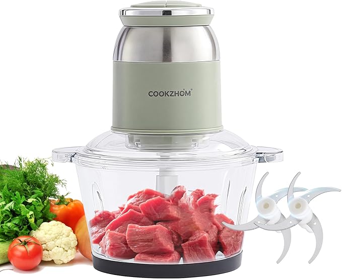 Green Food Processor,500W Electric Meat Grinder with 8 Cup Glass Bowl and 4 Sharp Blades, Food Chopper & Vegetable Chopper for home use,Meat Processor, Vegetables, Fruits and Nuts