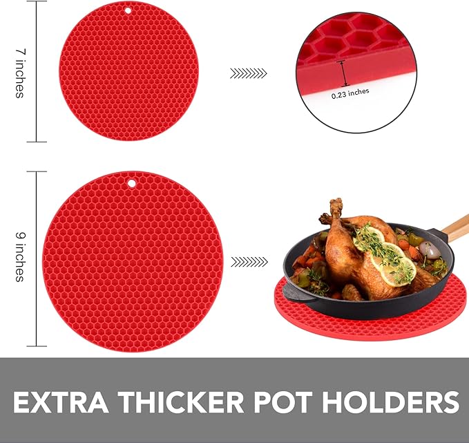 Joyhalo Trivets for Hot Dishes - Hot Pads for Kitchen, Silicone Pot Holders for Hot Pots and Pans, Silicone Mats for Kitchen Countertops, Table, Flexible Easy to Wash and Dry, Grey
