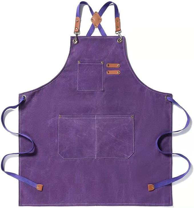 Tosewever Canvas Cross Back Chef Cotton Aprons for Men Women with Large Pockets