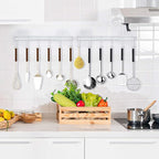 YiZhi Adhesive Wall Hooks Rack Kitchen Rail, Space Saving Utensil Holder No Drilling Wall Mounted Accessory Hanger with 6 Hooks for Kitchen Bathroom Bedroom Pack of 2 (White)