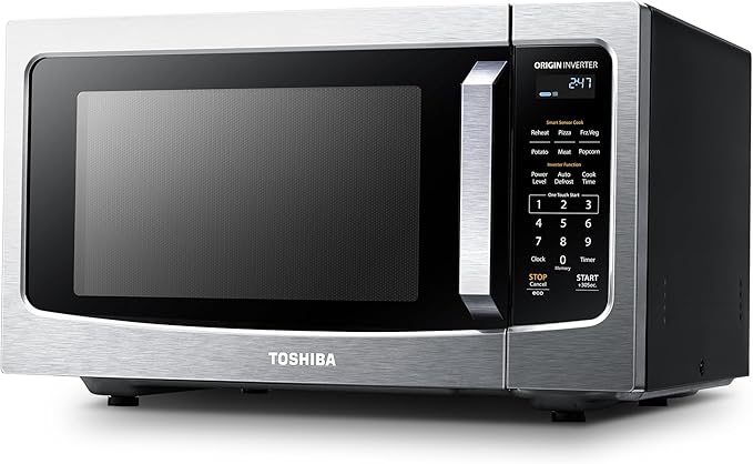 TOSHIBA ML-EM45PIT(SS) Countertop Microwave Oven with Inverter Technology, Kitchen Essentials, Smart Sensor, Auto Defrost, 1.6 Cu.ft, 13.6" Removable Turntable, 33lb.&1250W, Stainless Steel