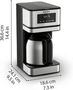 Krups Simply Brew Stainless Steel and Thermal Carafe Drip Coffee Maker 12 Cup Programmable, Customizable, Digital Display, Insulated Coffee Filter, Dishwasher Safe, Drip Free Silver and Black