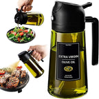 CXINYI - 16oz/470ml Olive Oil Dispenser for Kitchen with Stickers - 2 in 1 Olive Oil Sprayer for Cooking, Air Fryer, and Salad, Black (Light-Proof Kitchen Gadget)