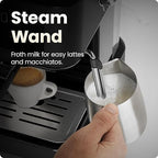 Chefman CraftBrew Espresso Machine, 15-Bar Pump Digital Espresso Maker w/Steam Wand for Latte & Cappuccino, Compact Espresso Coffee Machine w/ 1.5L Removable Water Reservoir - Stainless Black