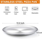 TeamFar Pizza Pan, 13.4 inch Stainless Steel Pizza Pan Set Large Pizza Oven Pans Tray for Baking Serving, Healthy & Heavy Duty, Oven & Dishwasher Safe - 2 Piece