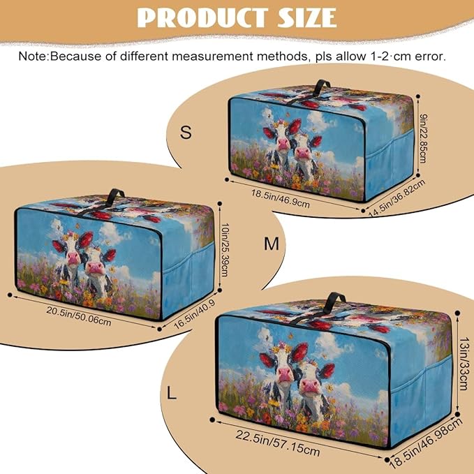 Cow Butterfly Flower Print Toaster Oven Cover, Dust-proof Heat-resistant Air Fryer Cover with Accessory Pockets, Kitchen Small Appliance Protector, (Medium-16.1*19.71*10 inches)